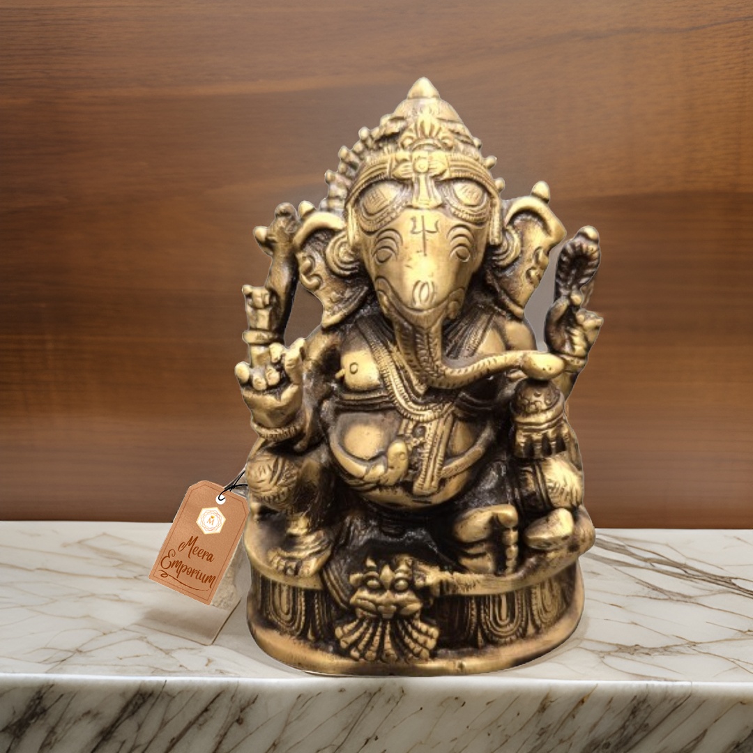 Brass Fine Art Ganesha Statue Antique Color 1.3Kg Weight | 11cm height