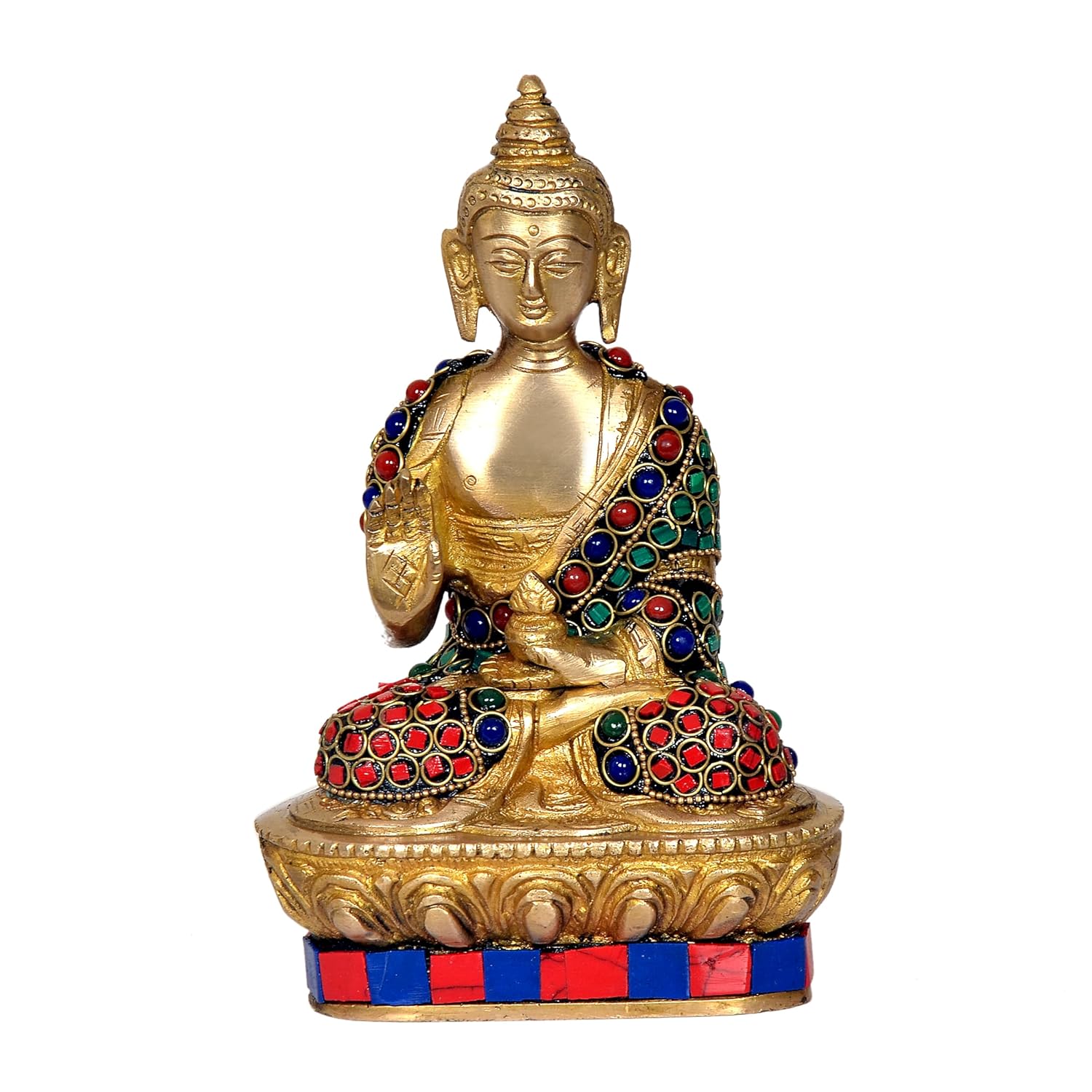 Brass Buddha Blessing Statue with Kalash & Shawl – 8 Inch Spiritual Idol for Home Decor & Good Vibes | Meera Emporium